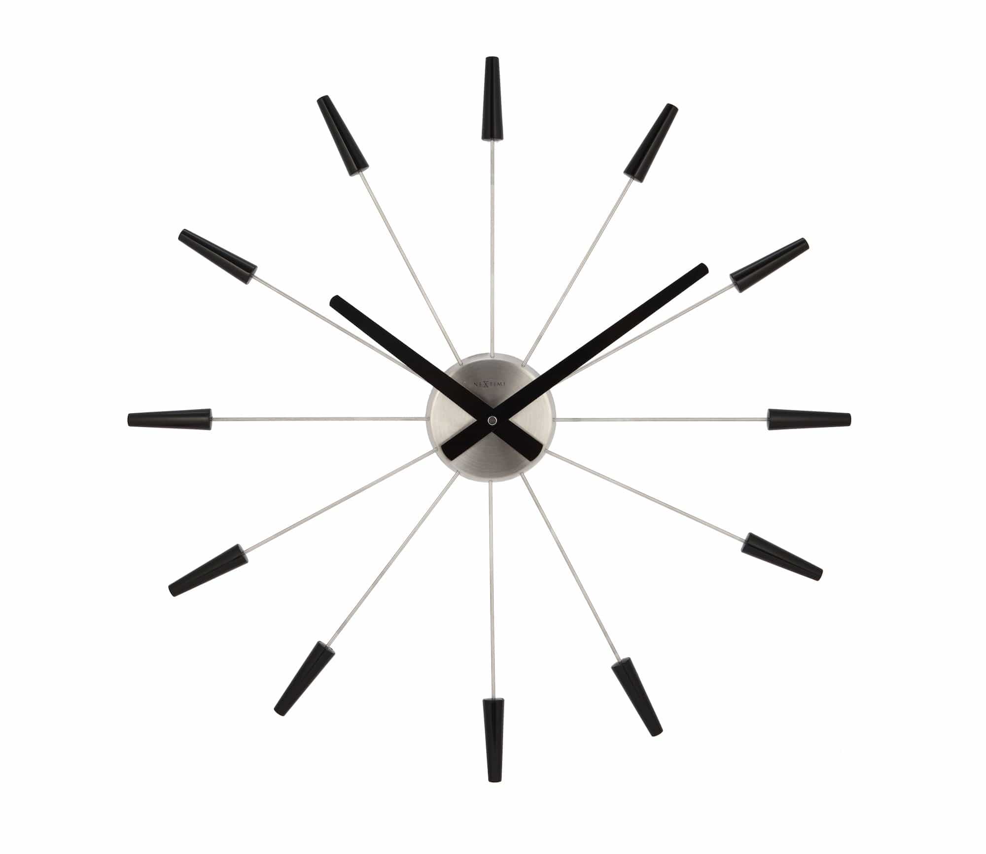 Vintage NeXtime Clocks Silent Wall Clock with stainless steel finish, 58cm diameter, front view showcasing modern design.
